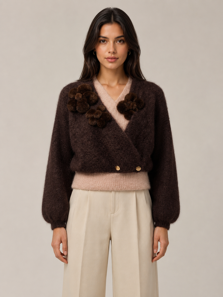 Cardigan in Mohair con Applicazioni Floreali