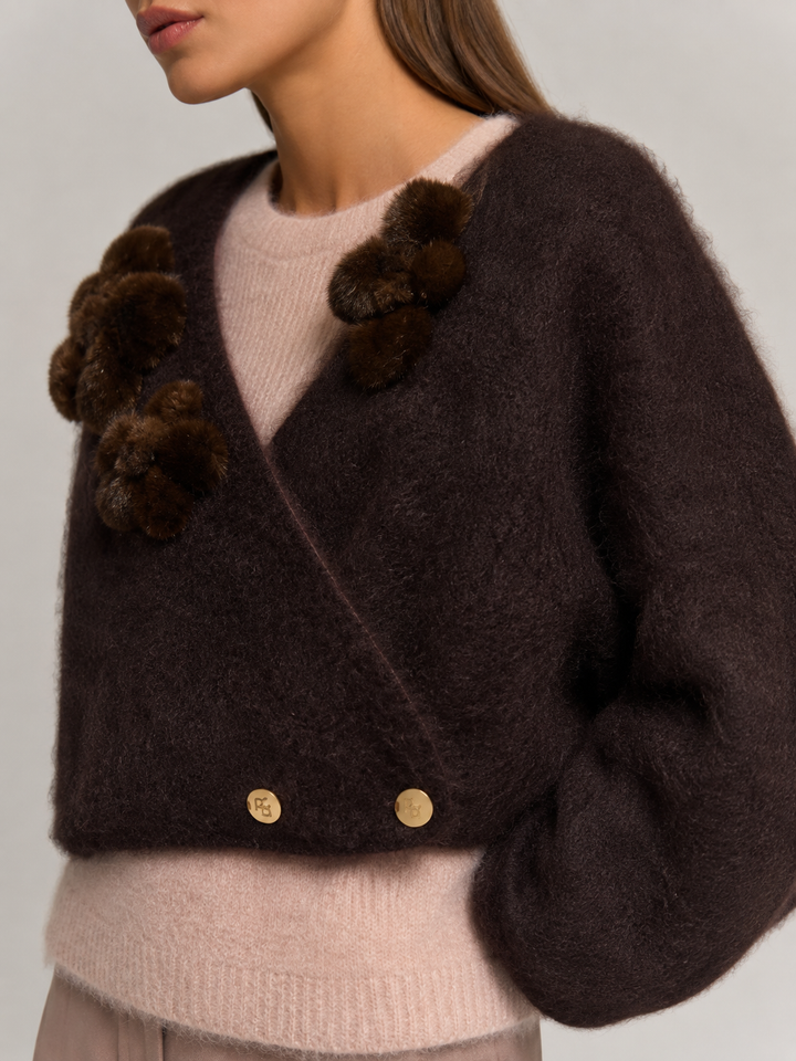 Cardigan in Mohair con Applicazioni Floreali