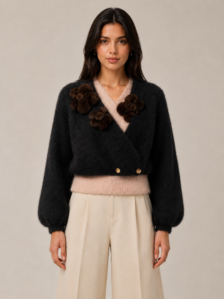 Cardigan in Mohair con Applicazioni Floreali