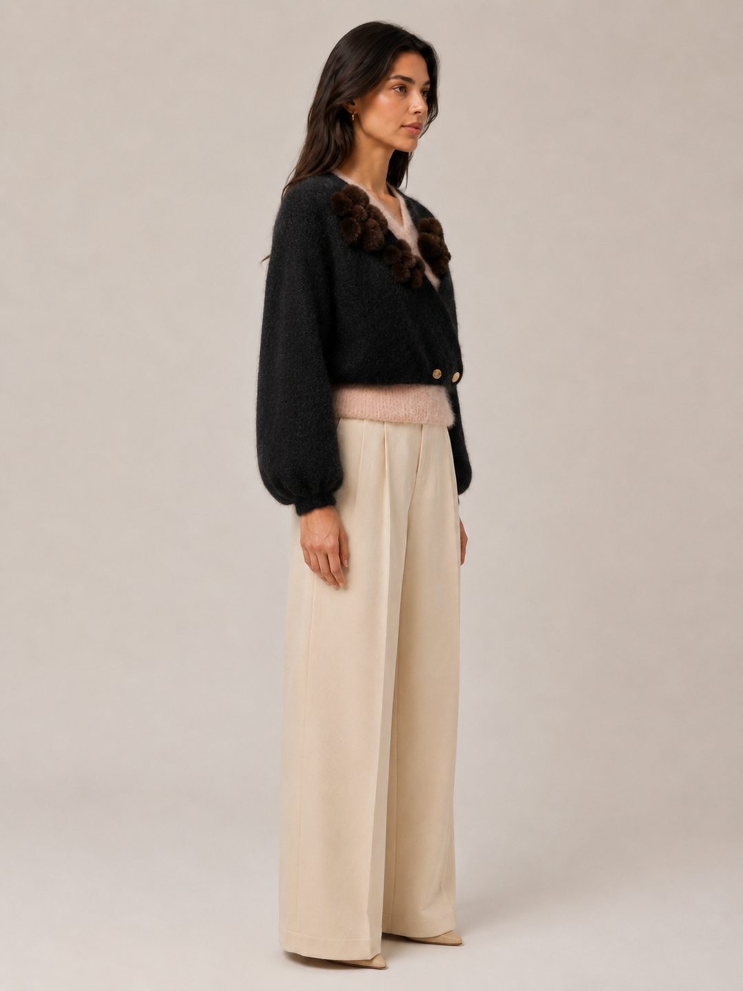 Cardigan in Mohair con Applicazioni Floreali