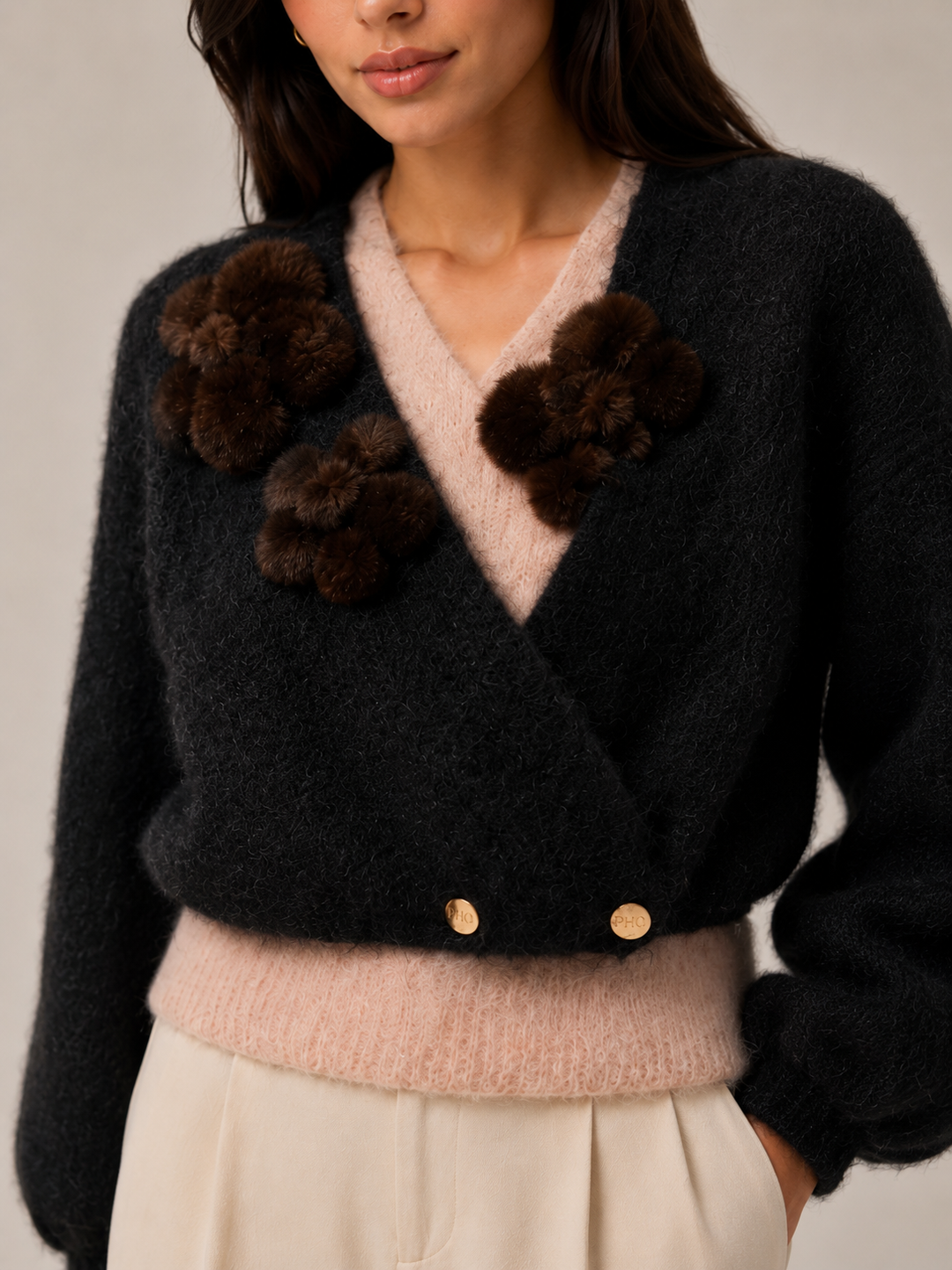 Cardigan in Mohair con Applicazioni Floreali