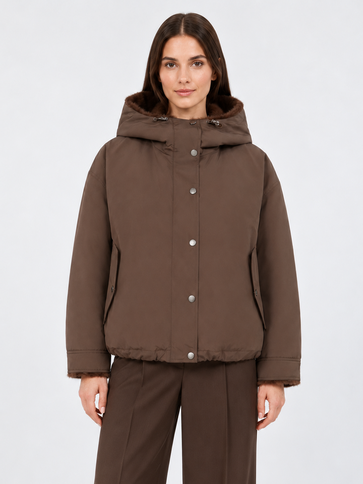 Giacca corta reversibile con cappuccio