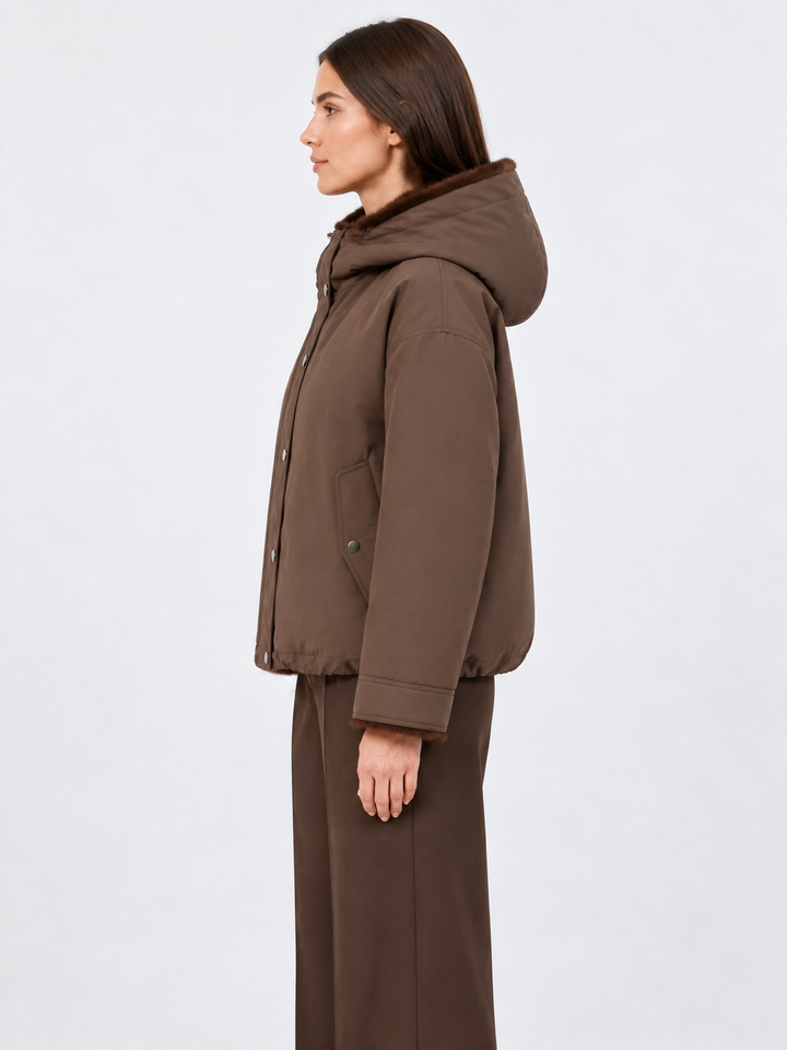 Giacca corta reversibile con cappuccio