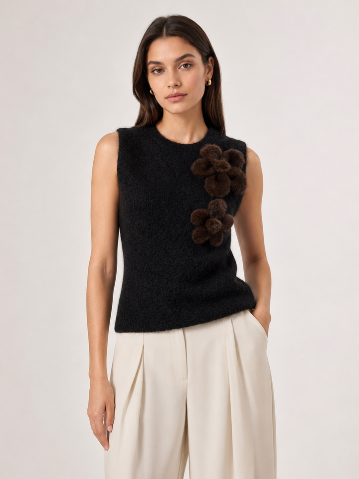 Gilet in Mohair e Lana con Applicazioni Floreali