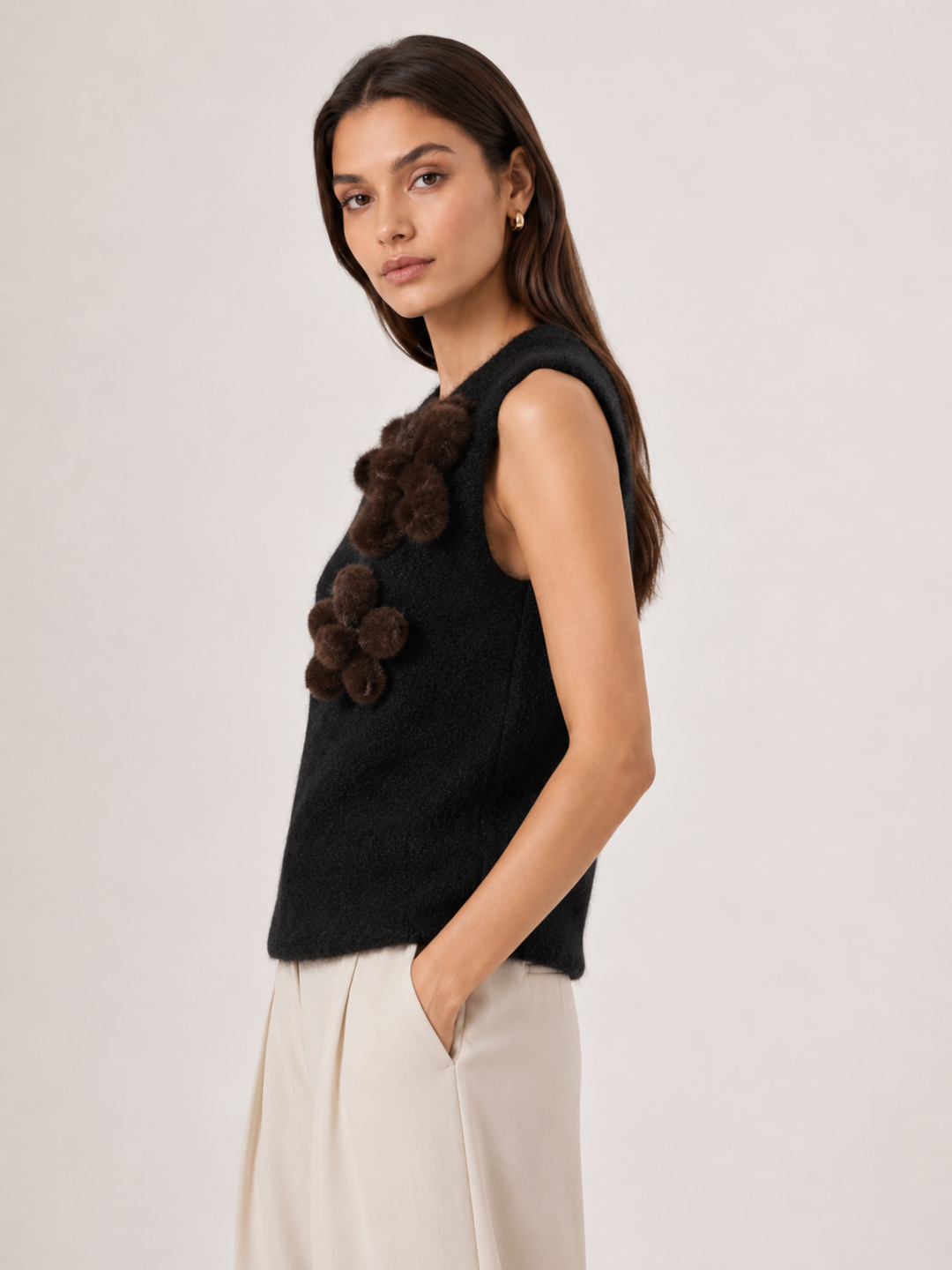 Gilet in Mohair e Lana con Applicazioni Floreali