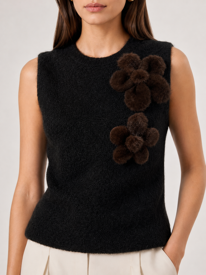 Gilet in Mohair e Lana con Applicazioni Floreali