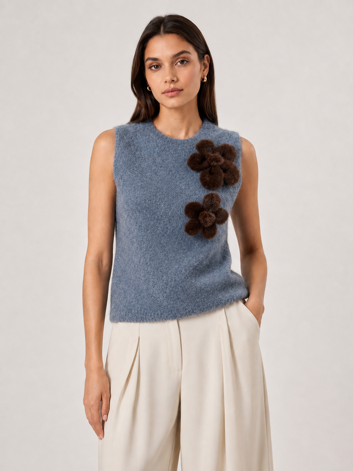 Gilet in Mohair e Lana con Applicazioni Floreali