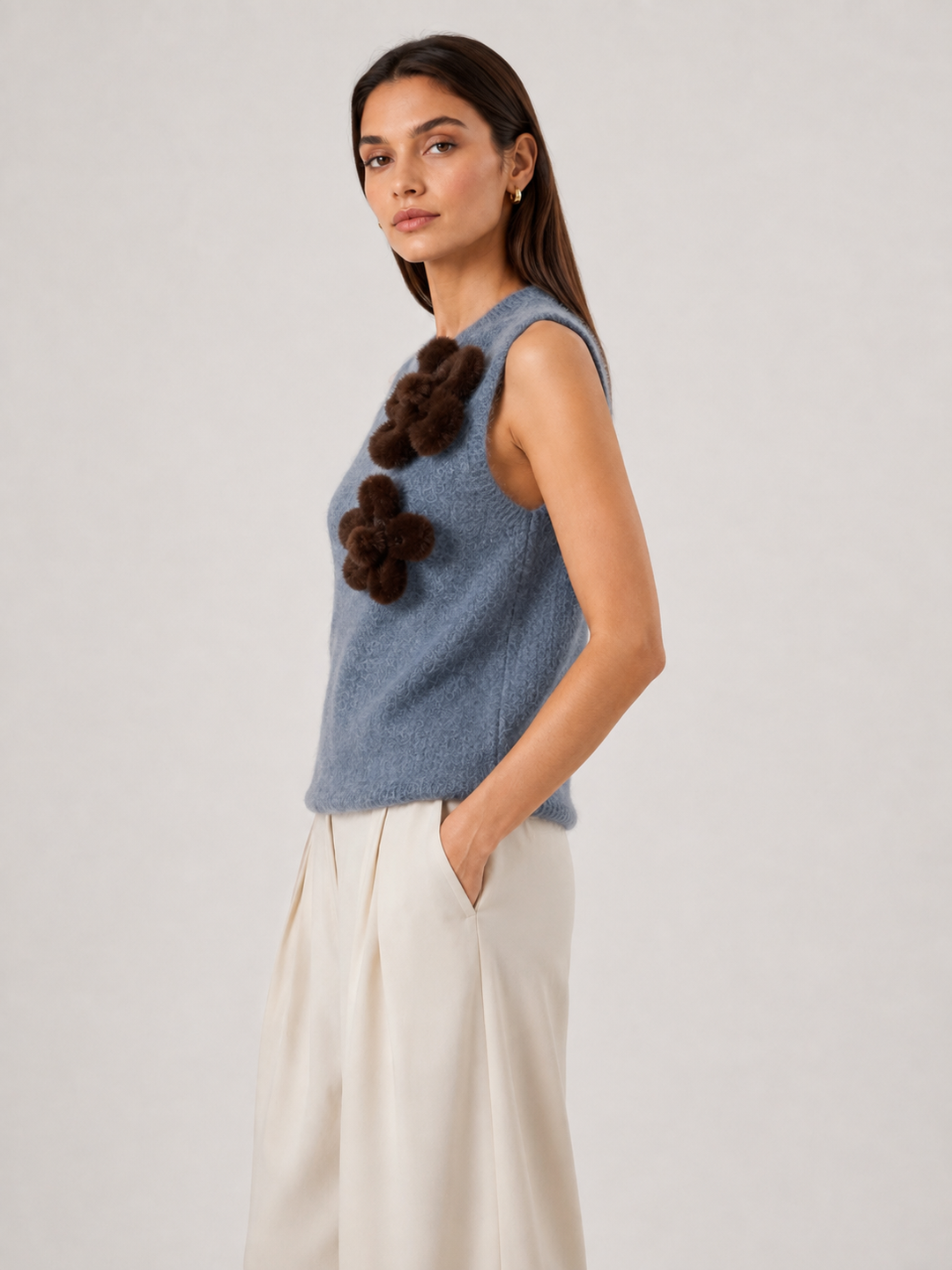 Gilet in Mohair e Lana con Applicazioni Floreali