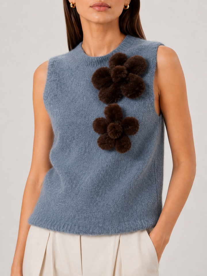 Gilet in Mohair e Lana con Applicazioni Floreali