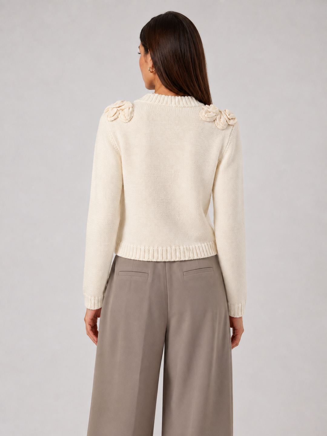 Cardigan Nero con Applicazioni Floreali