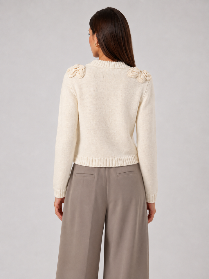 Cardigan Nero con Applicazioni Floreali