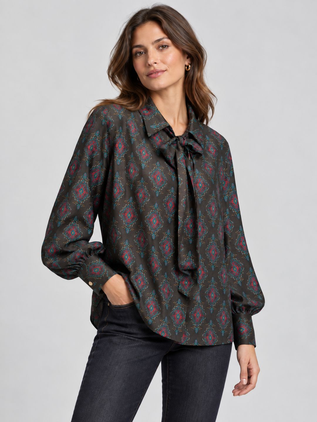 Camicia in viscosa con fiocco