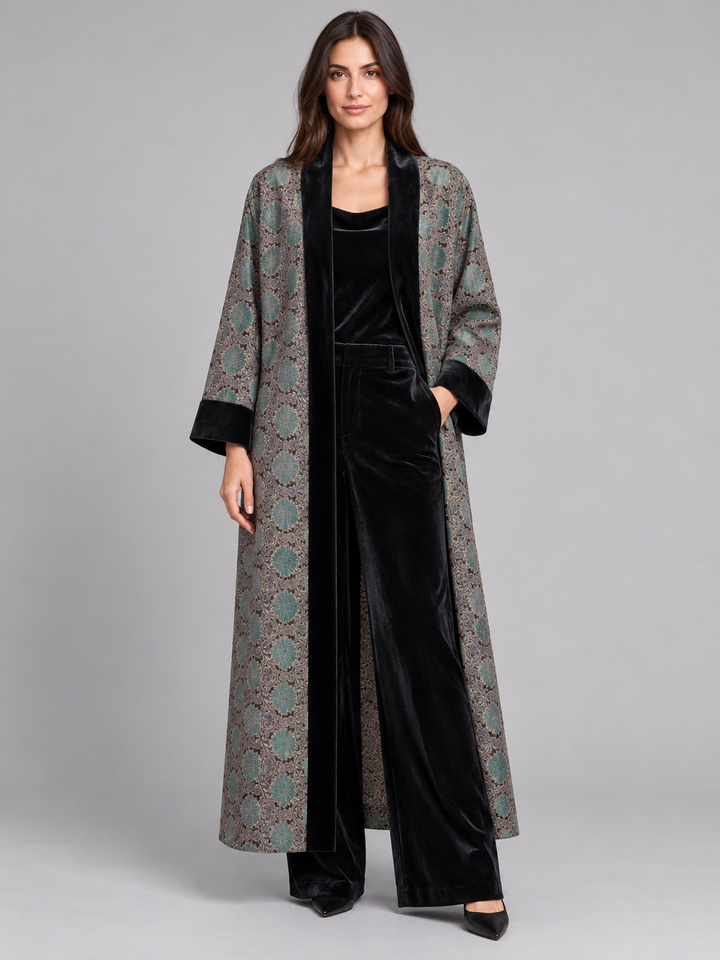 Kimono lungo in seta e velluto