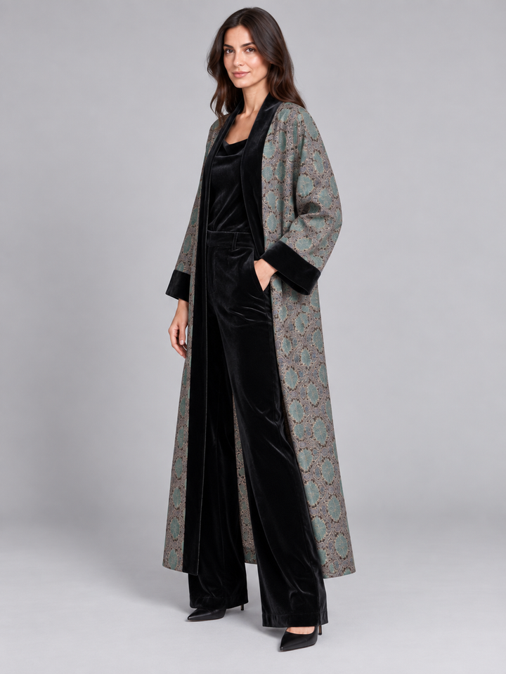 Kimono lungo in seta e velluto