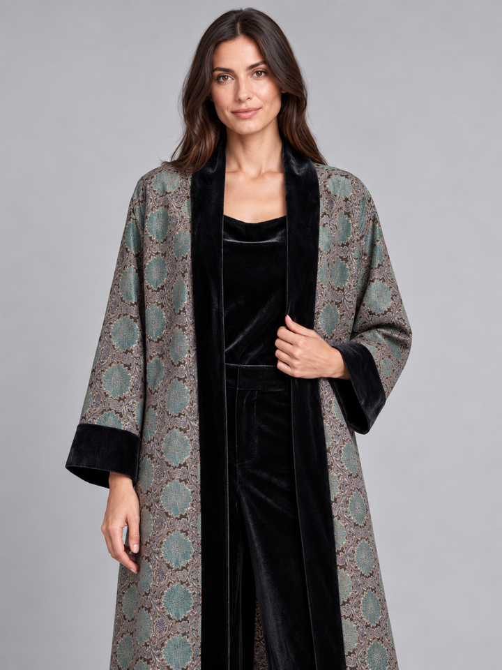 Kimono lungo in seta e velluto