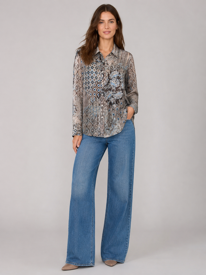Camicia bianca a fantasia