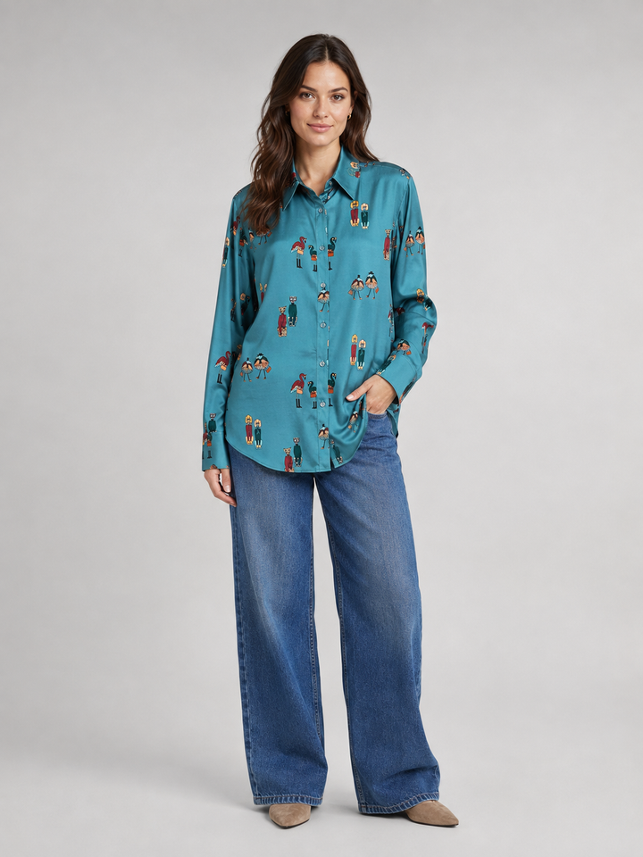 Camicia Verde Petrolio con Stampa Fantasia