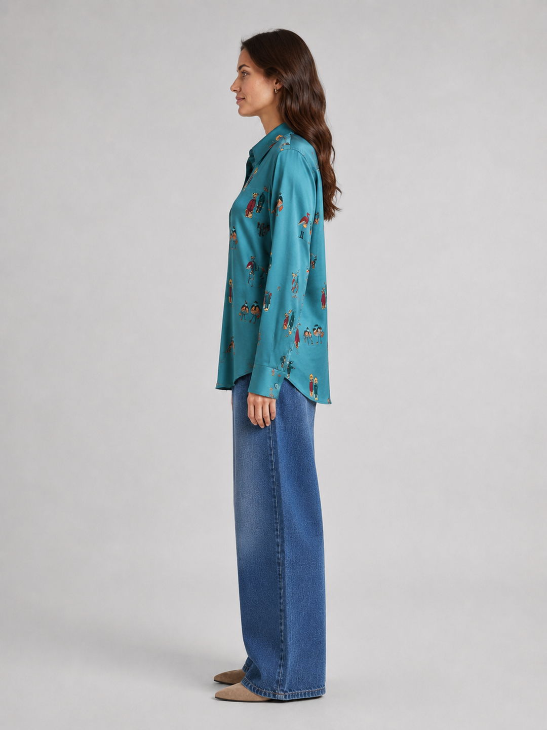 Camicia Verde Petrolio con Stampa Fantasia
