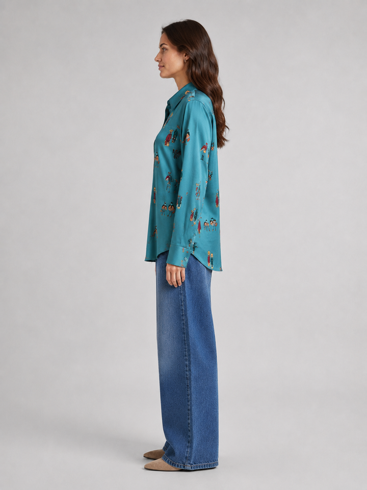 Camicia Verde Petrolio con Stampa Fantasia