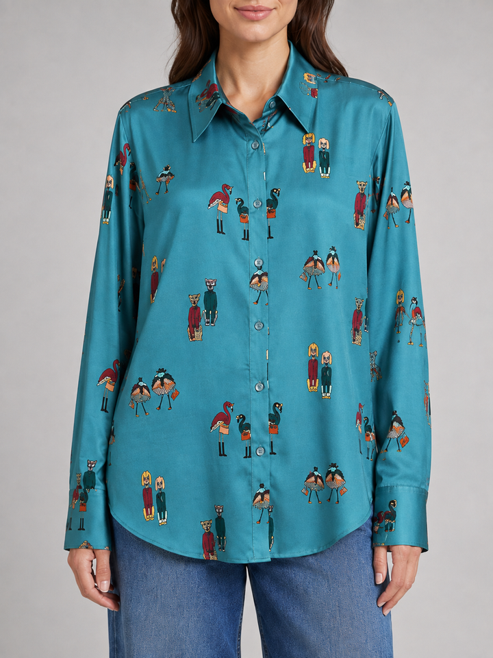 Camicia Verde Petrolio con Stampa Fantasia