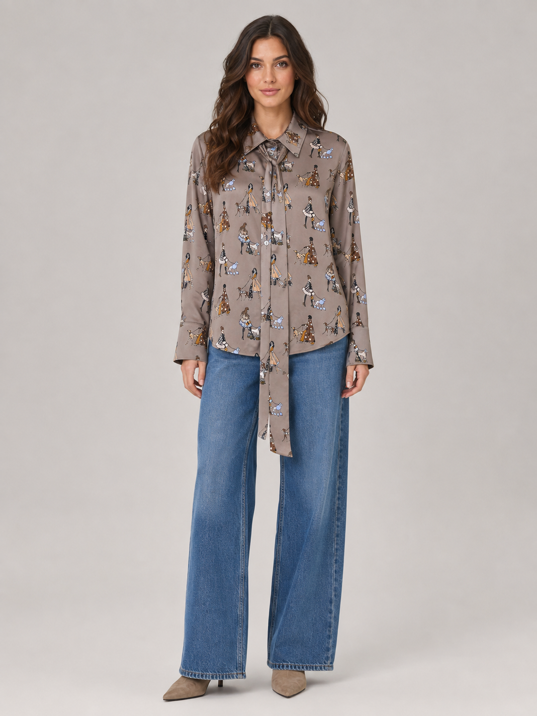 Camicia nocciola con Stampa Fantasia