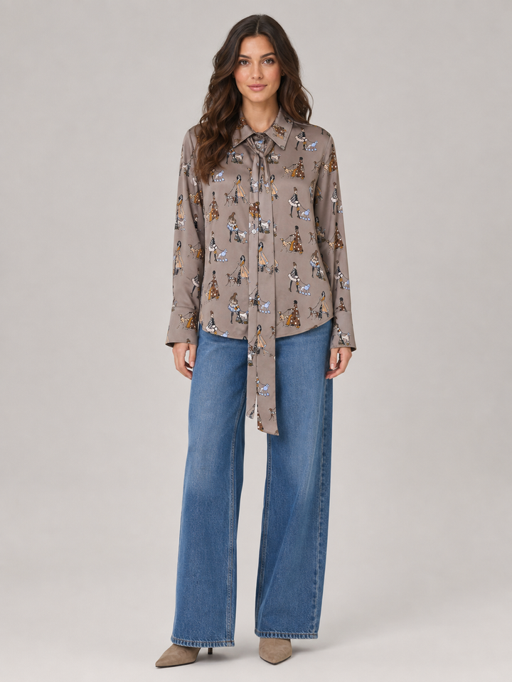 Camicia nocciola con Stampa Fantasia