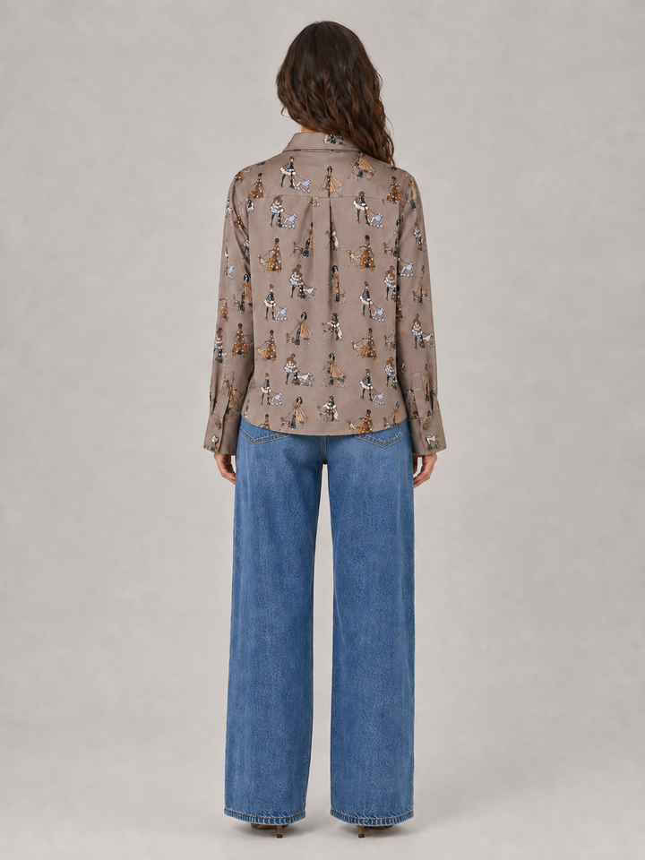 Camicia nocciola con Stampa Fantasia