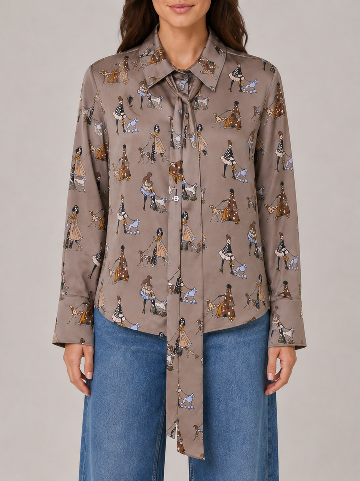 Camicia nocciola con Stampa Fantasia