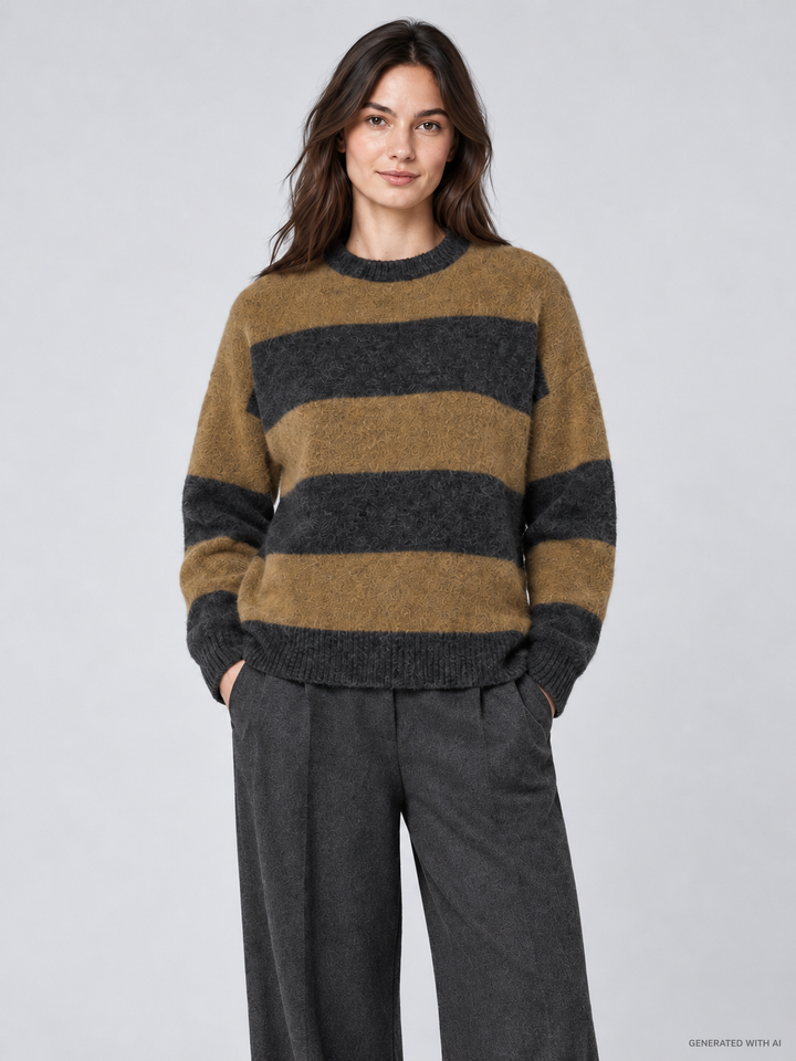 Maglia Girocollo a Righe in Misto Alpaca e Lana