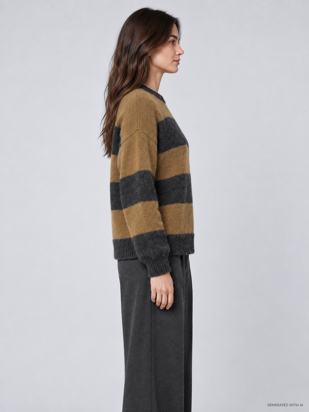 Maglia Girocollo a Righe in Misto Alpaca e Lana