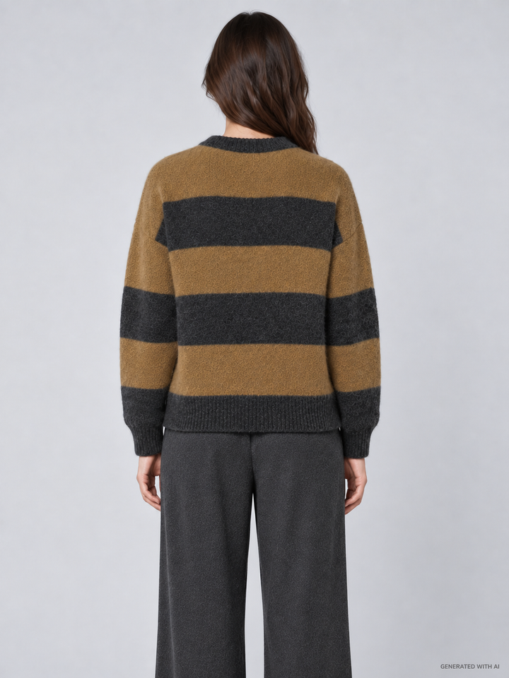Maglia Girocollo a Righe in Misto Alpaca e Lana