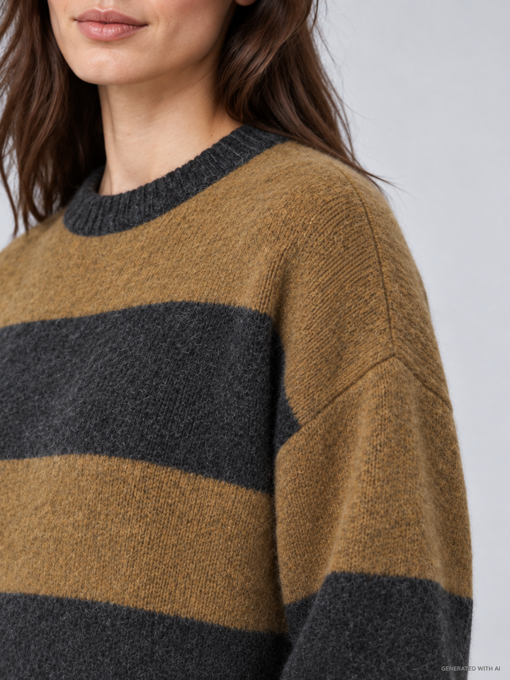 Maglia Girocollo a Righe in Misto Alpaca e Lana