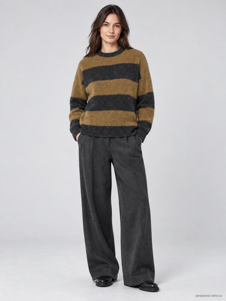 Maglia Girocollo a Righe in Misto Alpaca e Lana