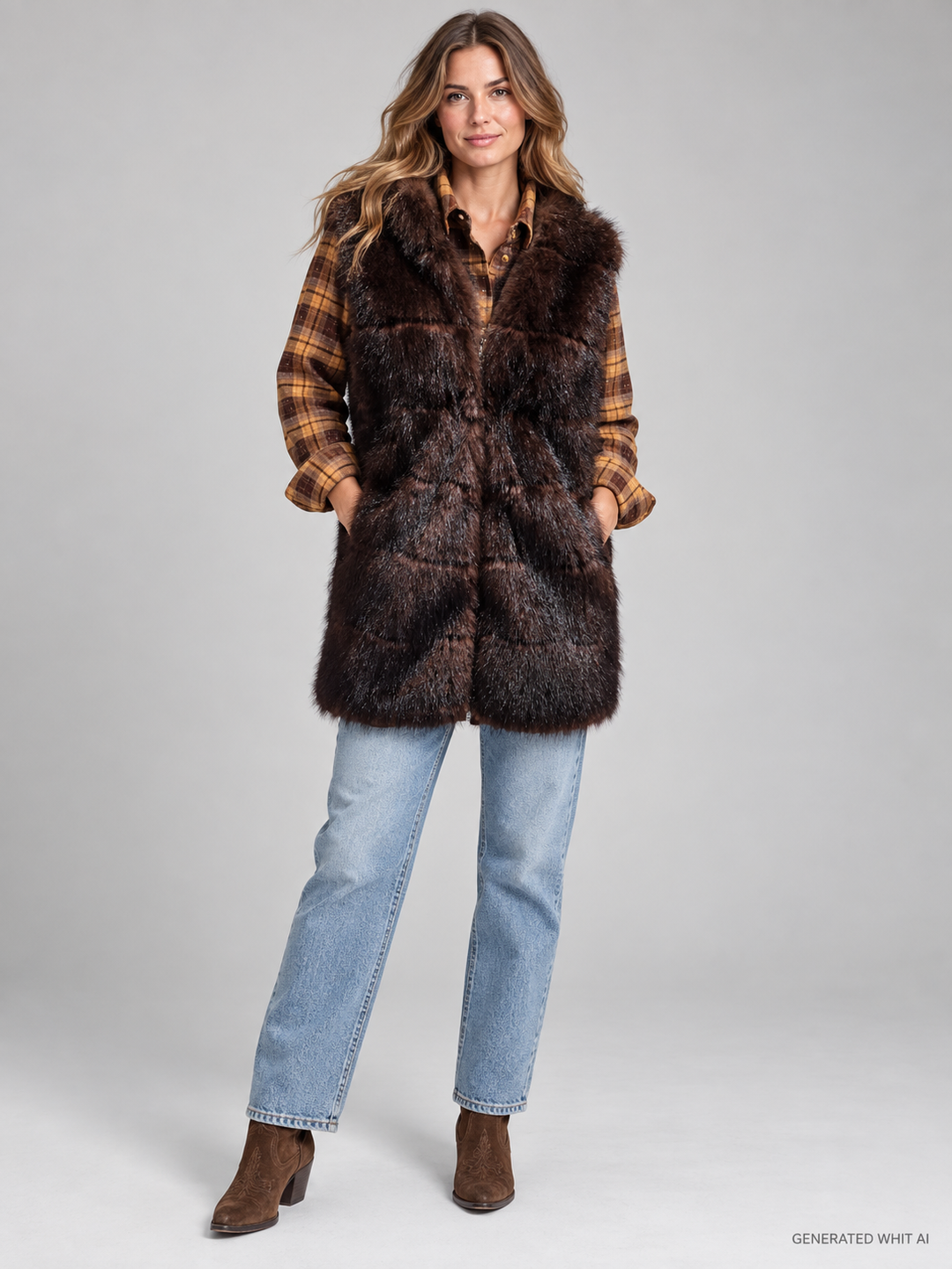 Gilet lungo in ecopelliccia