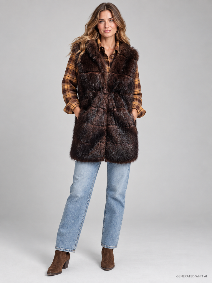 Gilet lungo in ecopelliccia