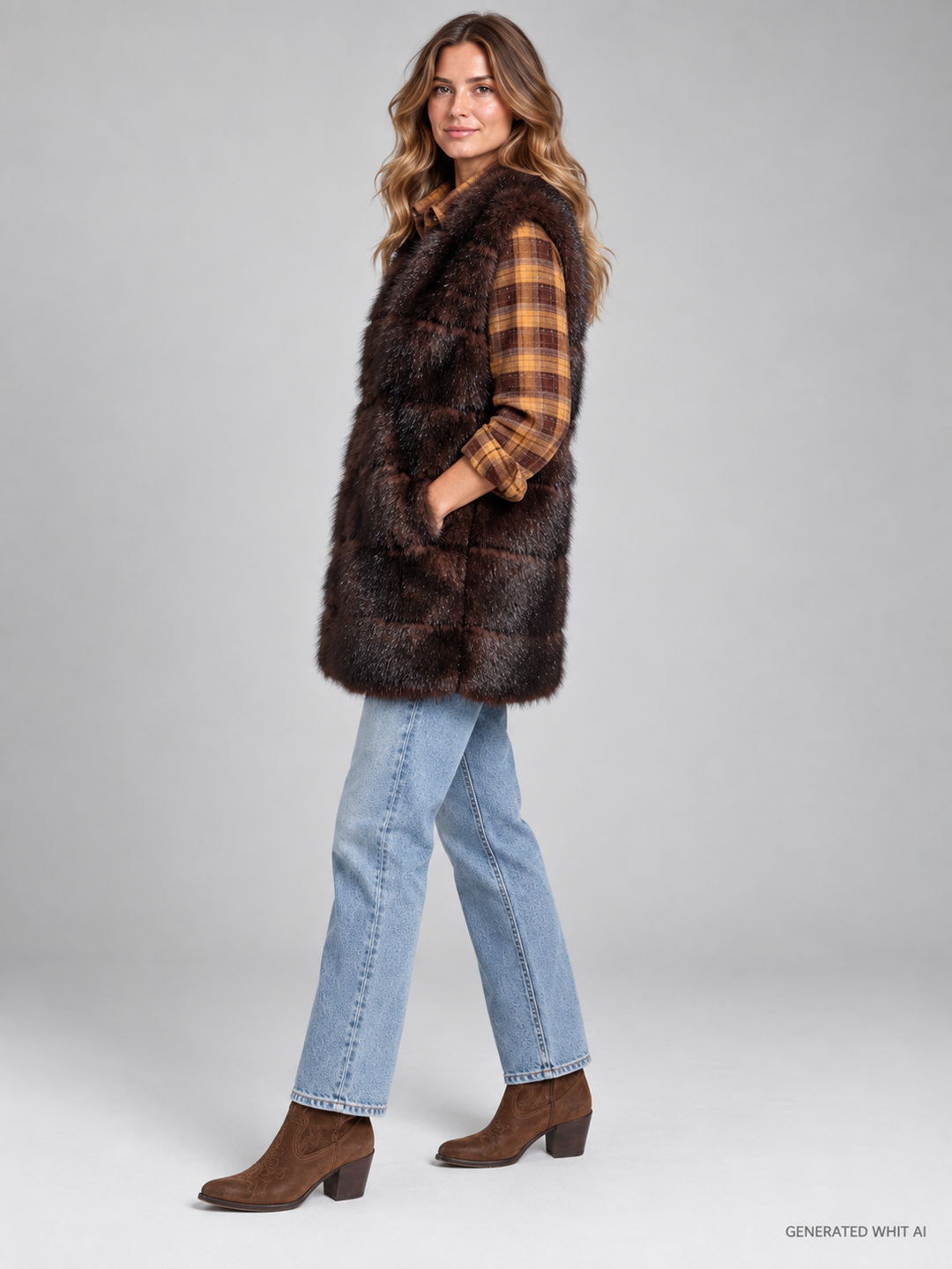 Gilet lungo in ecopelliccia