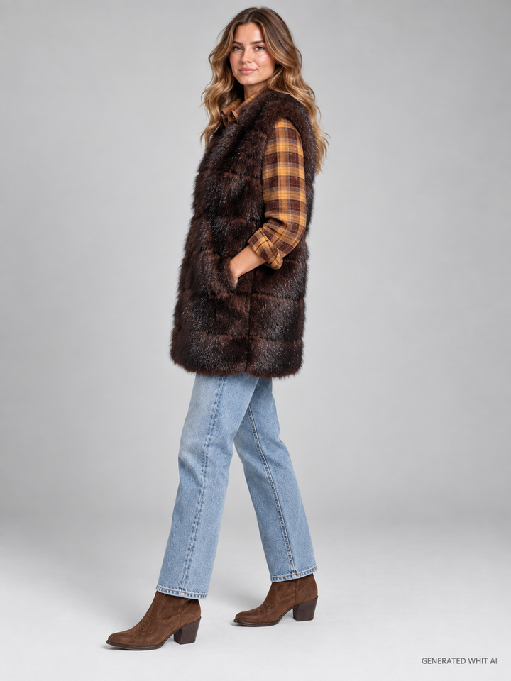 Gilet lungo in ecopelliccia