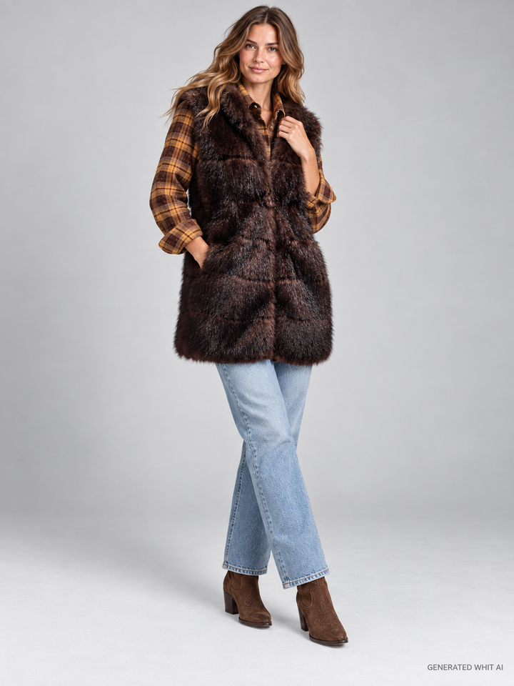 Gilet lungo in ecopelliccia