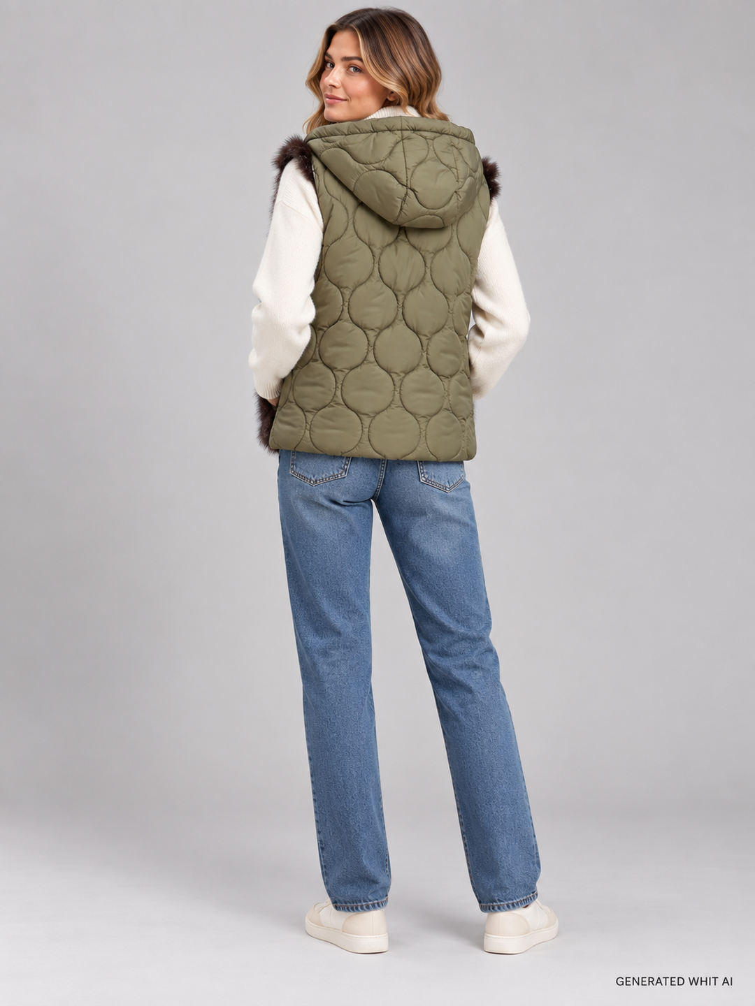 Gilet in ecopelliccia con cappuccio