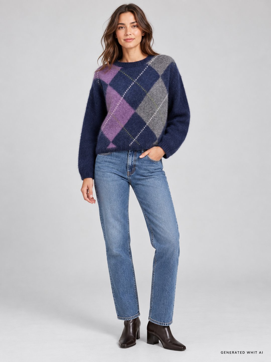 Maglioncino boxy Argyle in lana e cashmere