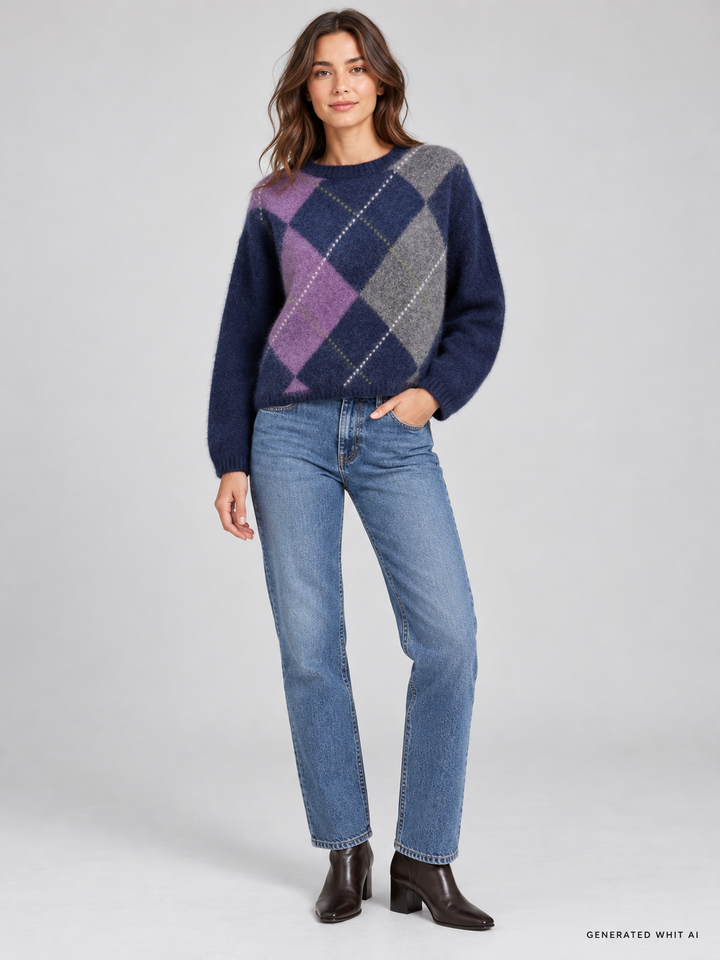 Maglioncino boxy Argyle in lana e cashmere