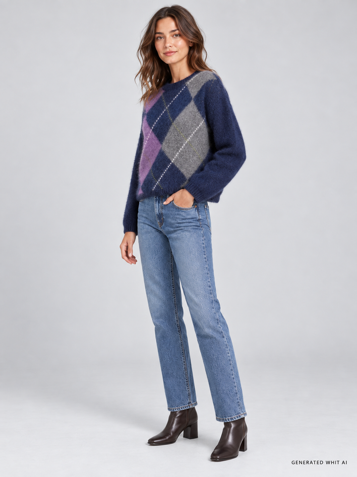 Maglioncino boxy Argyle in lana e cashmere