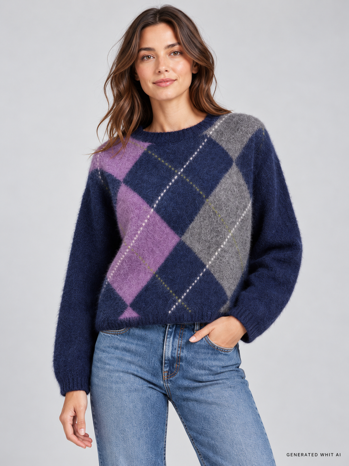 Maglioncino boxy Argyle in lana e cashmere