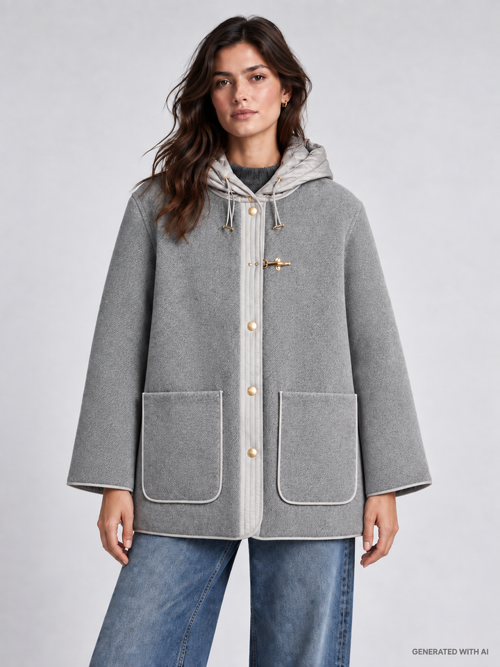 Caban bimateriale grigio con cappuccio