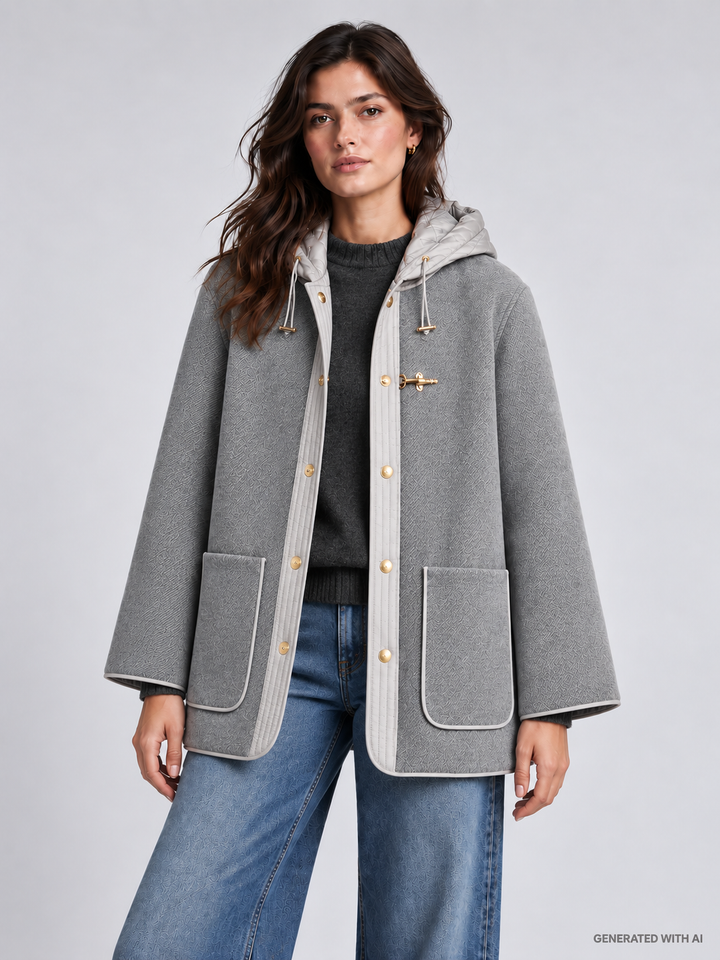 Caban bimateriale grigio con cappuccio
