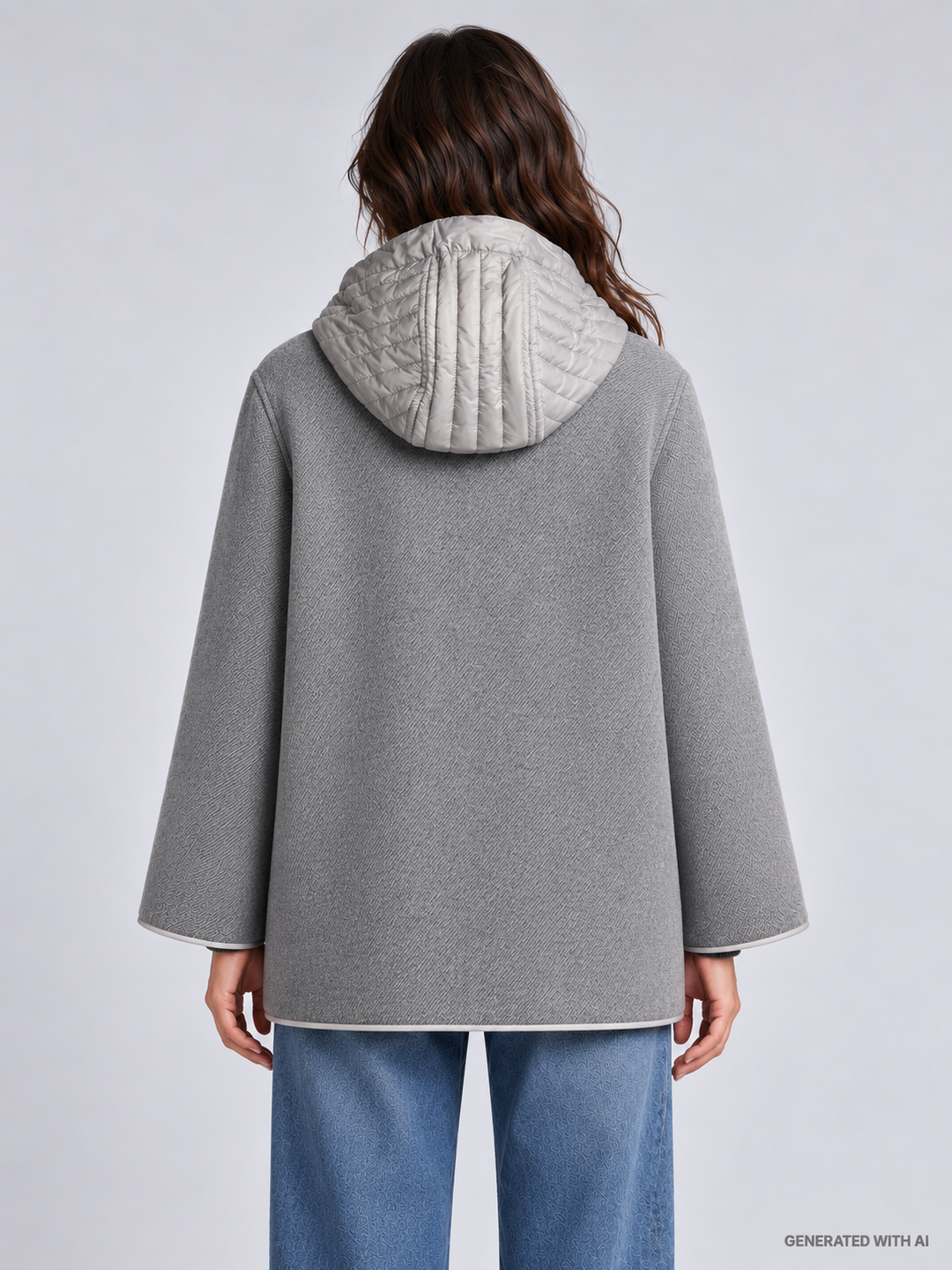 Caban bimateriale grigio con cappuccio