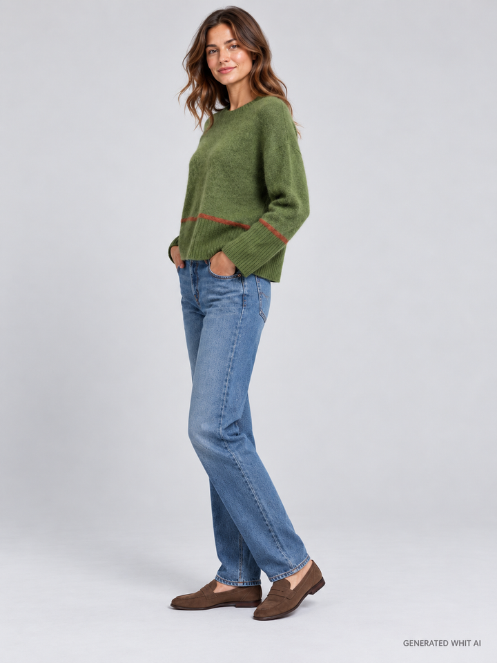 Maglia boxy verde in lana e cashmere