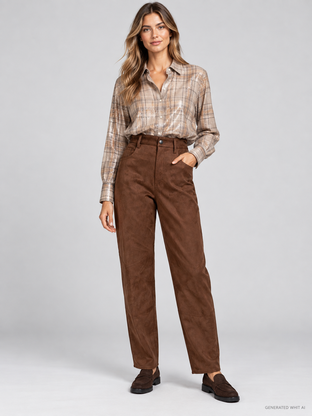 Camicia oversize check con paillettes all over