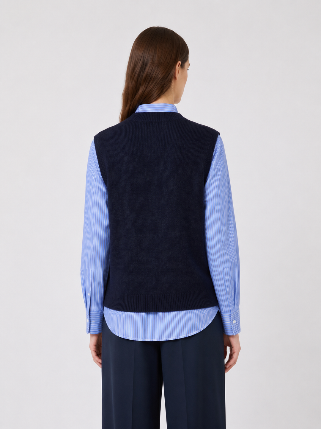 Gilet in Lana Vergine con Ricami Blu Marino