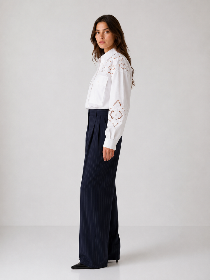Camicia ricamata in cotone bianco